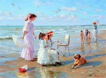 Women Painting - Pretty Woman beach 26 Impressionist